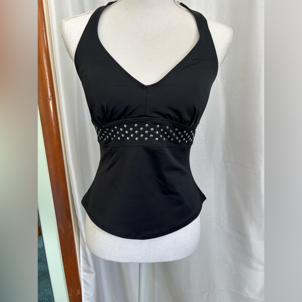 Black Halter Tankini Top with Studded Detail size 10